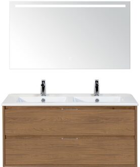 Porto Badmeubelset 120 cm - 2 Laden Honey - Keramische Wastafel Wit Slim met Sence Spiegel