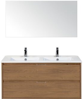 Porto Badmeubelset 120 cm - 2 Laden Honey - Keramische Wastafel Wit Slim met Spiegel