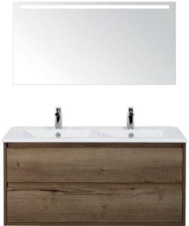 Porto Badmeubelset 120 cm - 2 Laden Tabacco - Keramische Wastafel Wit Slim met Sence Spiegel