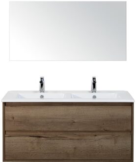 Porto Badmeubelset 120 cm - 2 Laden Tabacco - Keramische Wastafel Wit Slim met Spiegel