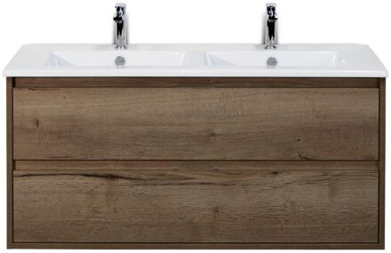 Porto Badmeubelset 120 cm - 2 Laden Tabacco - Keramische Wastafel Wit Slim