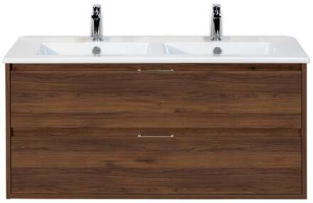 Porto Badmeubelset 120 cm - 2 Laden Walnoot - Keramische Wastafel Wit Slim