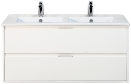 Porto Badmeubelset 120 cm - 2 Laden Wit Hoogglans - Keramische Wastafel Wit Slim
