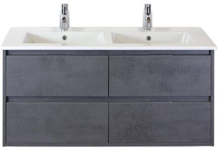 Porto Badmeubelset 120 cm - 4 Laden Beton Antraciet - Keramische Wastafel Wit Slim