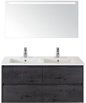 Porto Badmeubelset 120 cm - 4 Laden Black Oak - Keramische Wastafel Wit Slim met Sence Spiegel