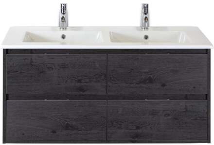 Porto Badmeubelset 120 cm - 4 Laden Black Oak - Keramische Wastafel Wit Slim