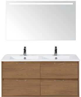 Porto Badmeubelset 120 cm - 4 Laden Honey - Keramische Wastafel Wit Slim met Sence Spiegel