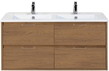 Porto Badmeubelset 120 cm - 4 Laden Honey - Keramische Wastafel Wit Slim