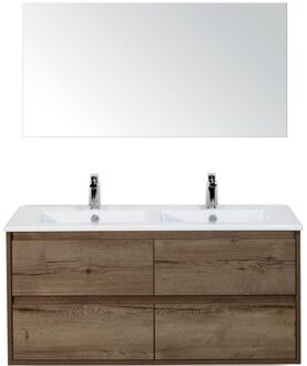 Porto Badmeubelset 120 cm - 4 Laden Tabacco - Keramische Wastafel Wit Slim met Spiegel