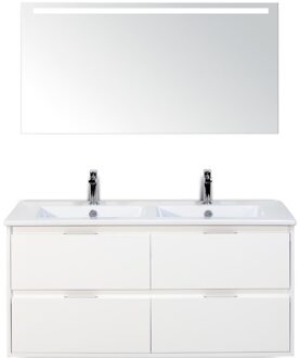 Porto Badmeubelset 120 cm - 4 Laden Wit Hoogglans - Keramische Wastafel Wit Slim met Sence Spiegel