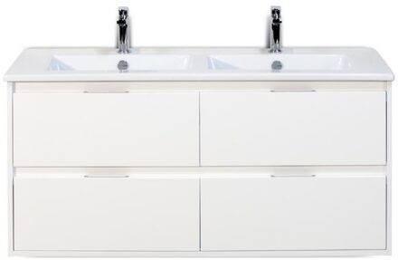 Porto Badmeubelset 120 cm - 4 Laden Wit Hoogglans - Keramische Wastafel Wit Slim