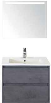 Porto Badmeubelset 70 cm - Beton Antraciet - Keramische Wastafel Wit Slim met Sence Spiegel
