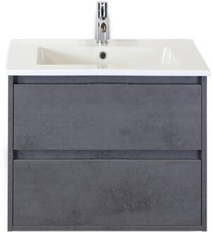 Porto Badmeubelset 70 cm - Beton Antraciet - Keramische Wastafel Wit Slim