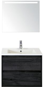 Porto Badmeubelset 70 cm - Black Oak - Keramische Wastafel Wit Slim met Sence Spiegel
