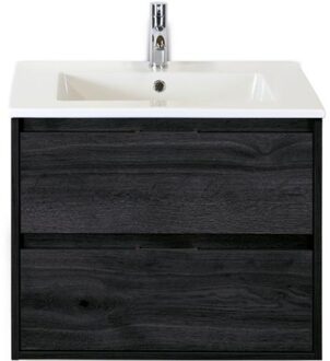 Porto Badmeubelset 70 cm - Black Oak - Keramische Wastafel Wit Slim
