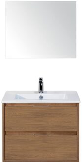 Porto Badmeubelset 70 cm - Honey - Keramische Wastafel Wit Slim met Spiegel