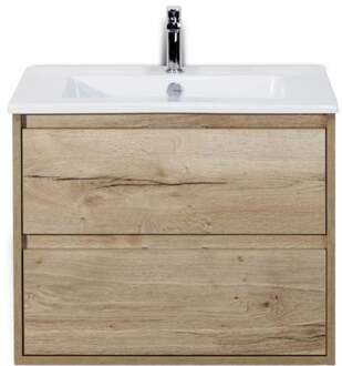 Porto Badmeubelset 70 cm - Natuur Eiken - Keramische Wastafel Wit Slim