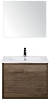 Porto Badmeubelset 70 cm - Tabacco - Keramische Wastafel Wit Slim met Spiegel