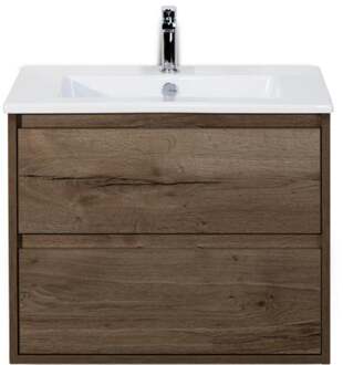 Porto Badmeubelset 70 cm - Tabacco - Keramische Wastafel Wit Slim