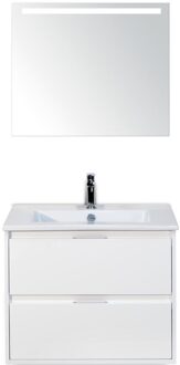 Porto Badmeubelset 70 cm - Wit Hoogglans - Keramische Wastafel Wit Slim met Sence Spiegel