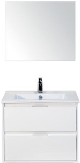 Porto Badmeubelset 70 cm - Wit Hoogglans - Keramische Wastafel Wit Slim met Spiegel