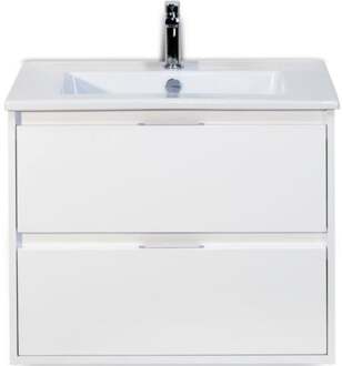 Porto Badmeubelset 70 cm - Wit Hoogglans - Keramische Wastafel Wit Slim