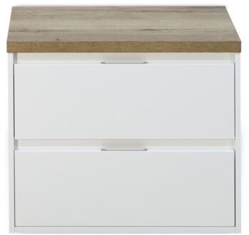 Porto Badmeubelset 70 cm - Wit Hoogglans - Wastafelbovenblad Natuur Eiken