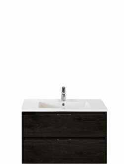 Porto Badmeubelset 90 cm - Black Oak - Keramische Wastafel Wit Slim
