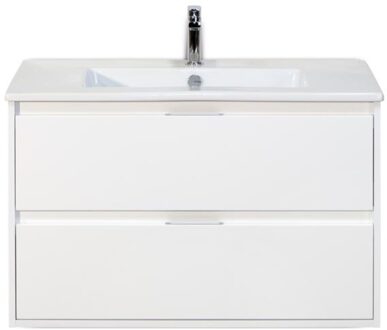 Porto Badmeubelset 90 cm - Wit Hoogglans - Keramische Wastafel Wit Slim
