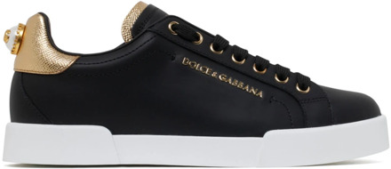 Portofino sneaker van kalfsleer met metallic details Zwart - 38