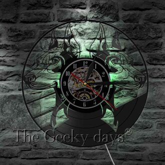 Portretten Doberman Dieren Vinyl Record Wandklok Doberman Pinscher Silhouet Wandklok Hondenrassen Hoofd 3D Led Home Decor met led licht