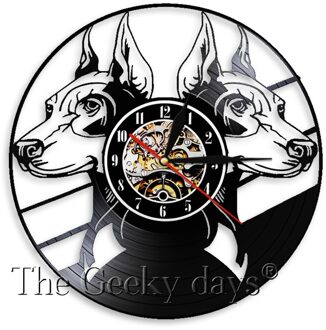 Portretten Doberman Dieren Vinyl Record Wandklok Doberman Pinscher Silhouet Wandklok Hondenrassen Hoofd 3D Led Home Decor nee LED licht
