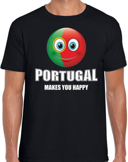 Portugal makes you happy landen t-shirt zwart voor heren met emoticon M