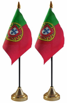 Portugal tafelvlaggetjes - 2x stuks - 10 x 15 cm - met gouden standaard - H27 cm - versiering