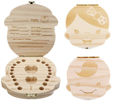 Portuguese Greek Natural Wooden Baby Boy Girl Fallen Tooth Box Storage Wood Case Save Milk Teeth Collection Organizer Holder