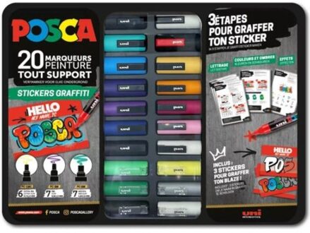Posca koffer van 20 markers - stickers graffiti
