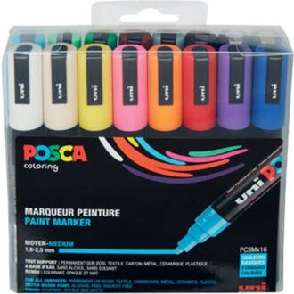 Posca paintmarker PC-5M, etui met 16 stuks in geassorteerde kleuren Multikleur