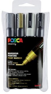 Posca paintmarker PC-5M, etui met 4 stuks in geassorteerde metallic kleuren Multikleur