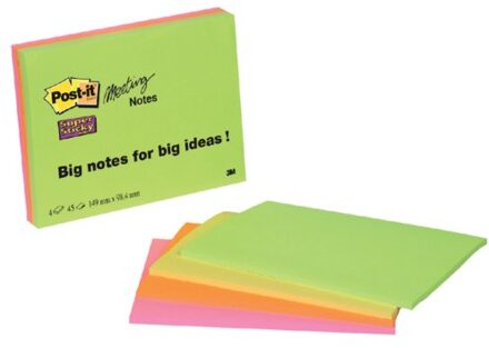 Post-it Memoblok 3M Post-it 6445 Super Sticky 149x98.4mm assorti Neon