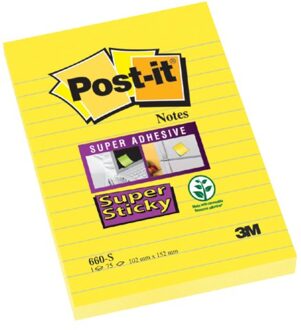 Post-it Memoblok 3M Post-it 660 Super Sticky 102x152 geel met lijn