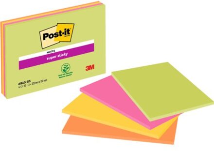 Post-it Memoblok 3M Post-it 6845 Super Sticky 149x200mm assorti Neon