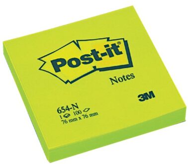 Post-it Post-it® Notes, Neon Groen, 76 x 76 mm, Individueel Verpakt, 100 Blaadjes/Blok