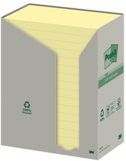 Post-it® Notes, Gerecycleerd, Toren, Geel, 76 x 127 mm, 16 Blokken, Non X-Wrapped, 100 Blaadjes/Blok