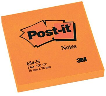 Post-it® Notes, Neon Oranje, 76 x 76 mm, 6 Blokken, Individueel Verpakt, 100 Blaadjes/Blok