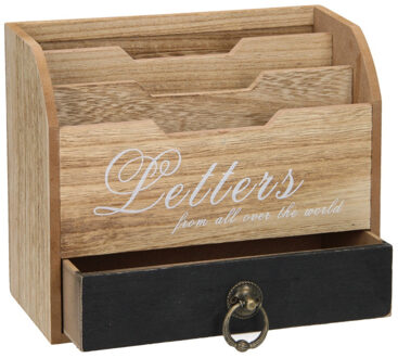 Postbak hout naturel met lade letters