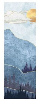 Poster Berglandschap Met Bomen Blauw, Goud En Grijs - 0,9 X 2,7 M