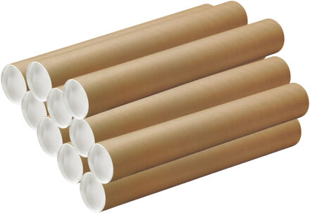 Poster koker - 10x - 450 x 40 mm - bruin - karton - met witte deksel - verzendkokers - delselkoker