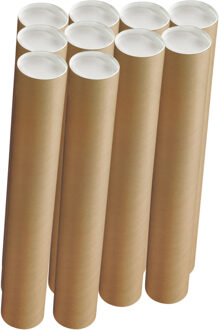 Poster koker - 10x - 650 x 50 mm - bruin - karton - met witte deksel - verzendkokers - delselkoker