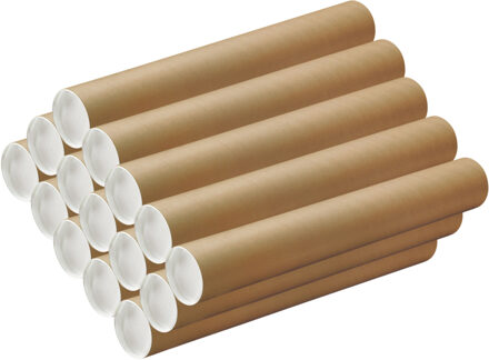 Poster koker - 15x - 450 x 40 mm - bruin - karton - met witte deksel - verzendkokers - delselkoker