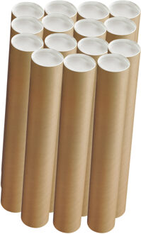 Poster koker - 15x - 650 x 50 mm - bruin - karton - met witte deksel - verzendkokers - delselkoker